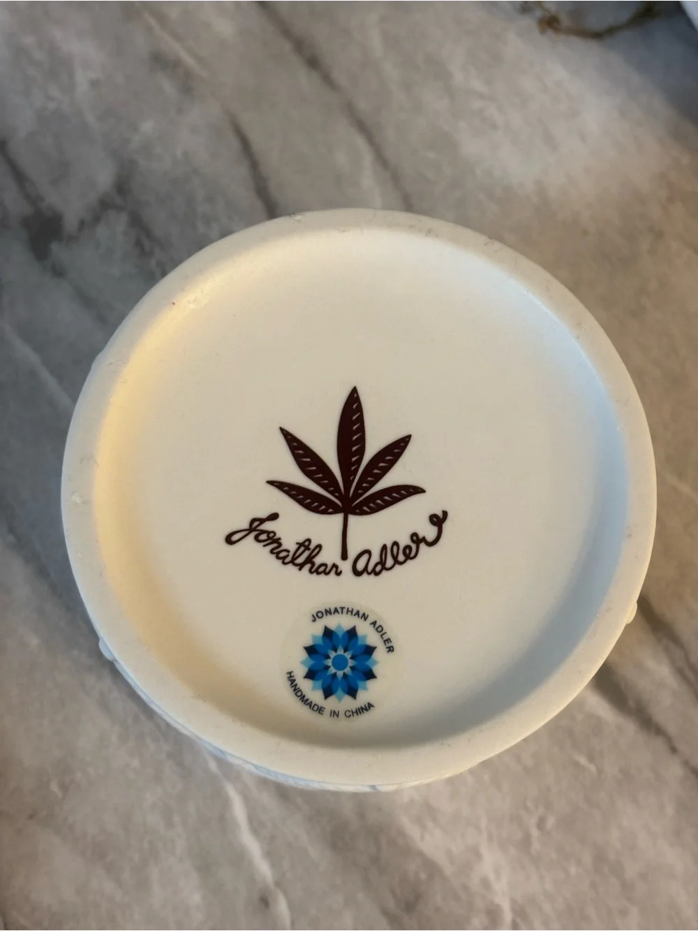 Jonathan Adler hashish candle White Embossed Leaf reuse stash jar after candle